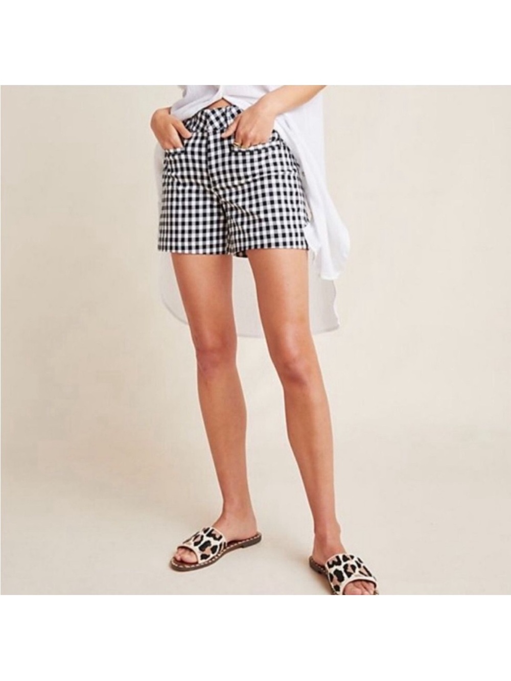 Anthropologie black and white gingham shorts
